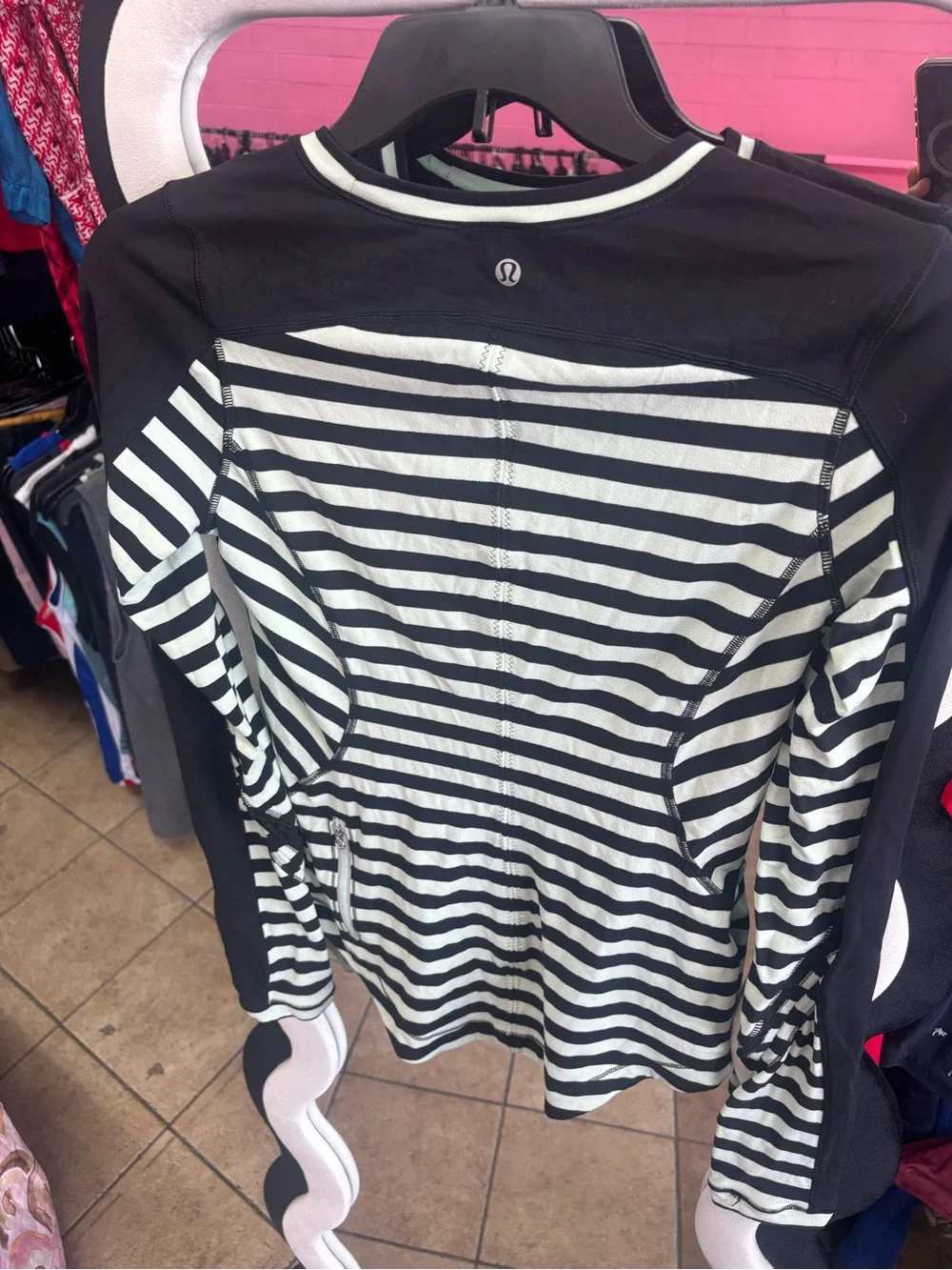 lululemon athletica Black and White Striped Long Sleeve Top